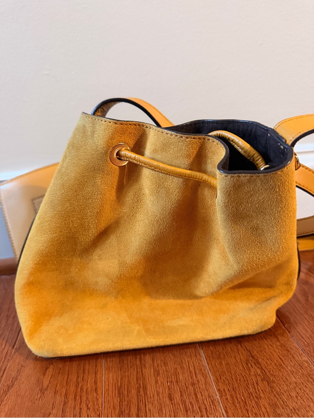 Michael Kors Cary Small Bucket Bag in Marigold Yellow Suede with COA - Picture 4 of 7